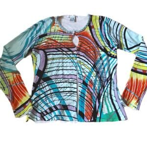 Alberto Makali abstract stripe beaded cardigan lace trim M Medium